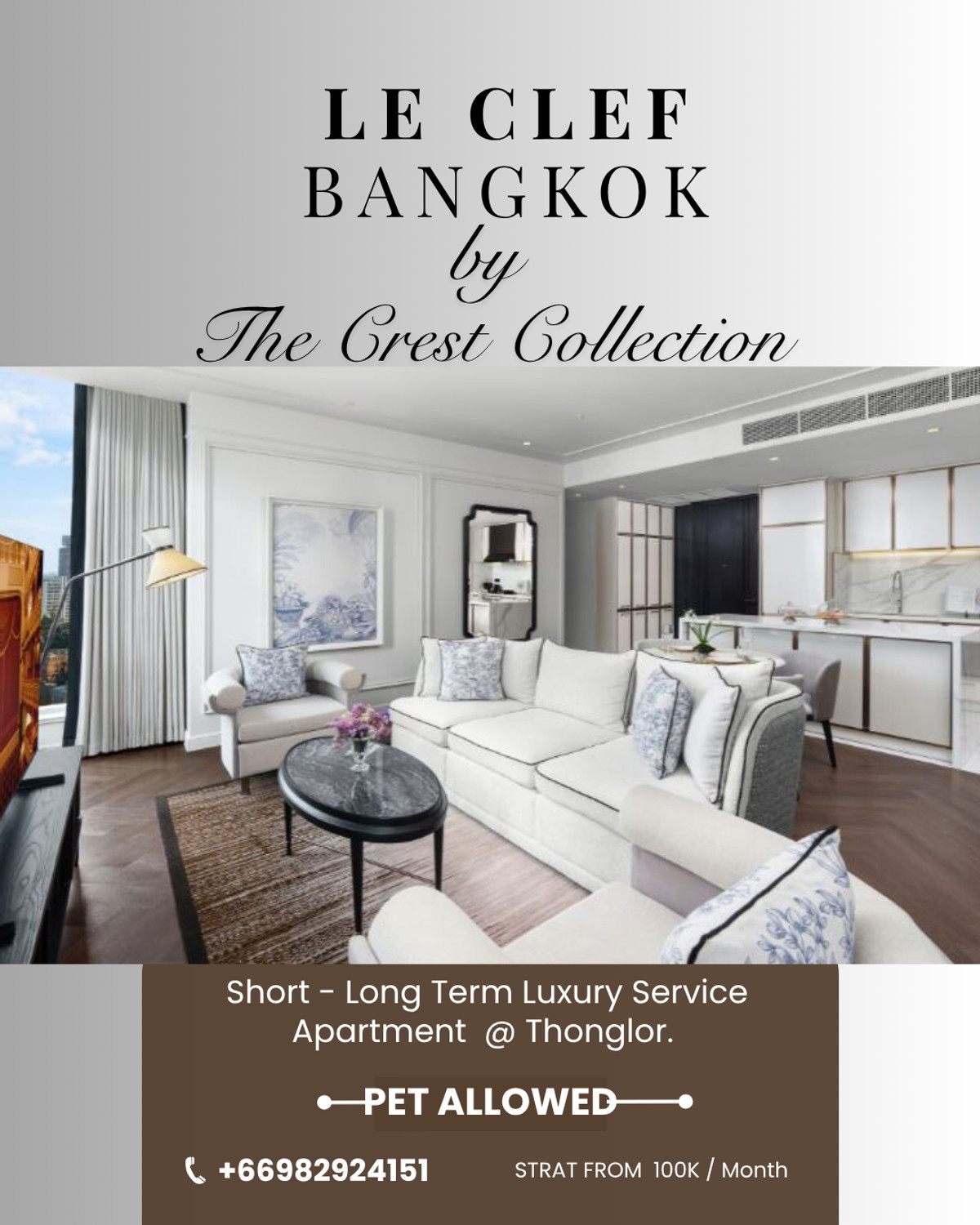✨ Le Clef Bangkok – Luxury Service Apartment in Thonglor ✨PET ALLOW 🐱🐶 Start From 100K/Month I Minimum 1 Month (Short Term)
