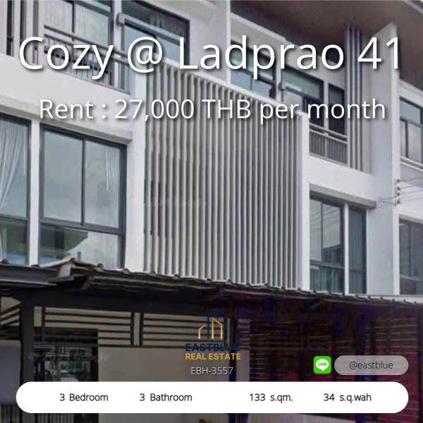 Cozy 3-Bed Townhome Near MRT Ladprao  
Spacious Living with Modern Comforts, Rent 27,000 THB  

Move-In Ready! Bright 3-Bed, 3-Bath Townhouse  
Close to MRT & Shopping, Cozy @ Ladprao 41  

Prime Location Rental: 3-Story Townhome Ladprao  
Ideal Family Ho