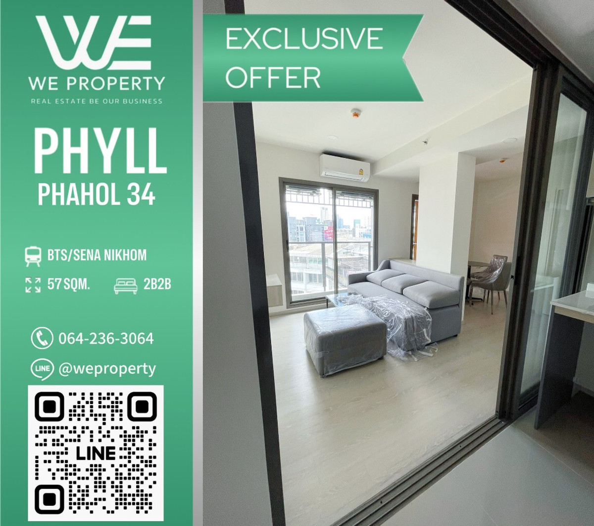 ทิศใต้ลมดี 2 ห้องนอนราคาดีที่สุด!!⭐Phyll Phahol 34 (ฟีล พหล 34)