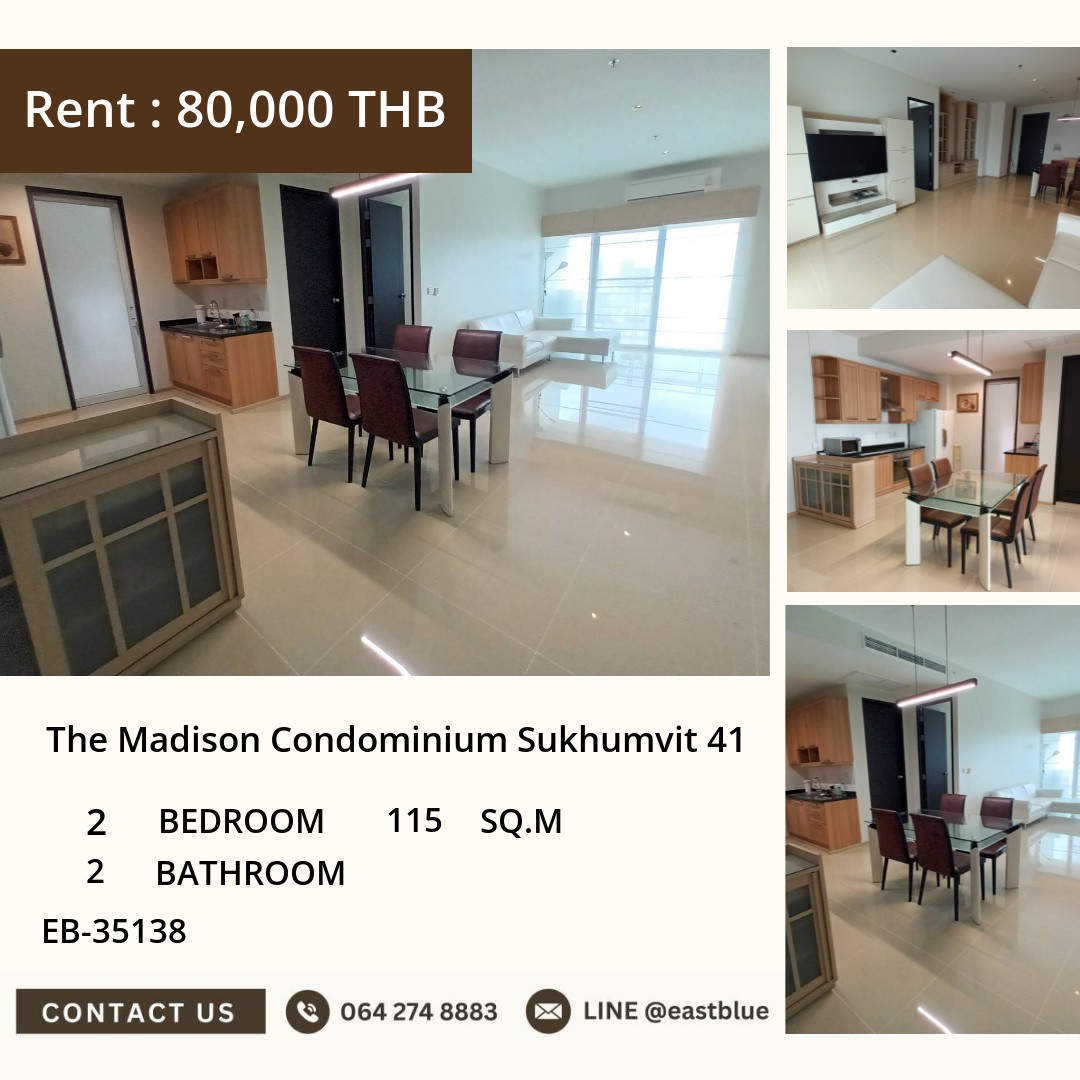 ให้เช่า The Madison Condominium Sukhumvit 41 2 นอน 115 ตร.ม. ใกล้ BTS พร้อมพงษ์ 80,000/เดือน 0642748883