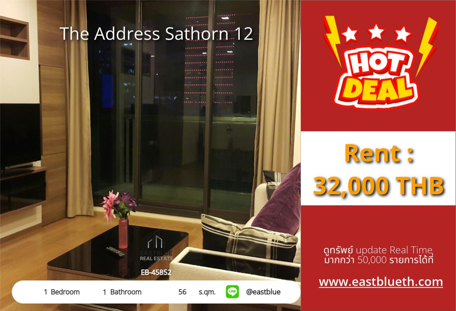 Luxury in a prime location! 1 bedroom The Address Sathorn 12 near BTS Chong Nonsi
Beautiful view, fitness-pool, ready to move in, only 32,000 THB/month! 0642748883
