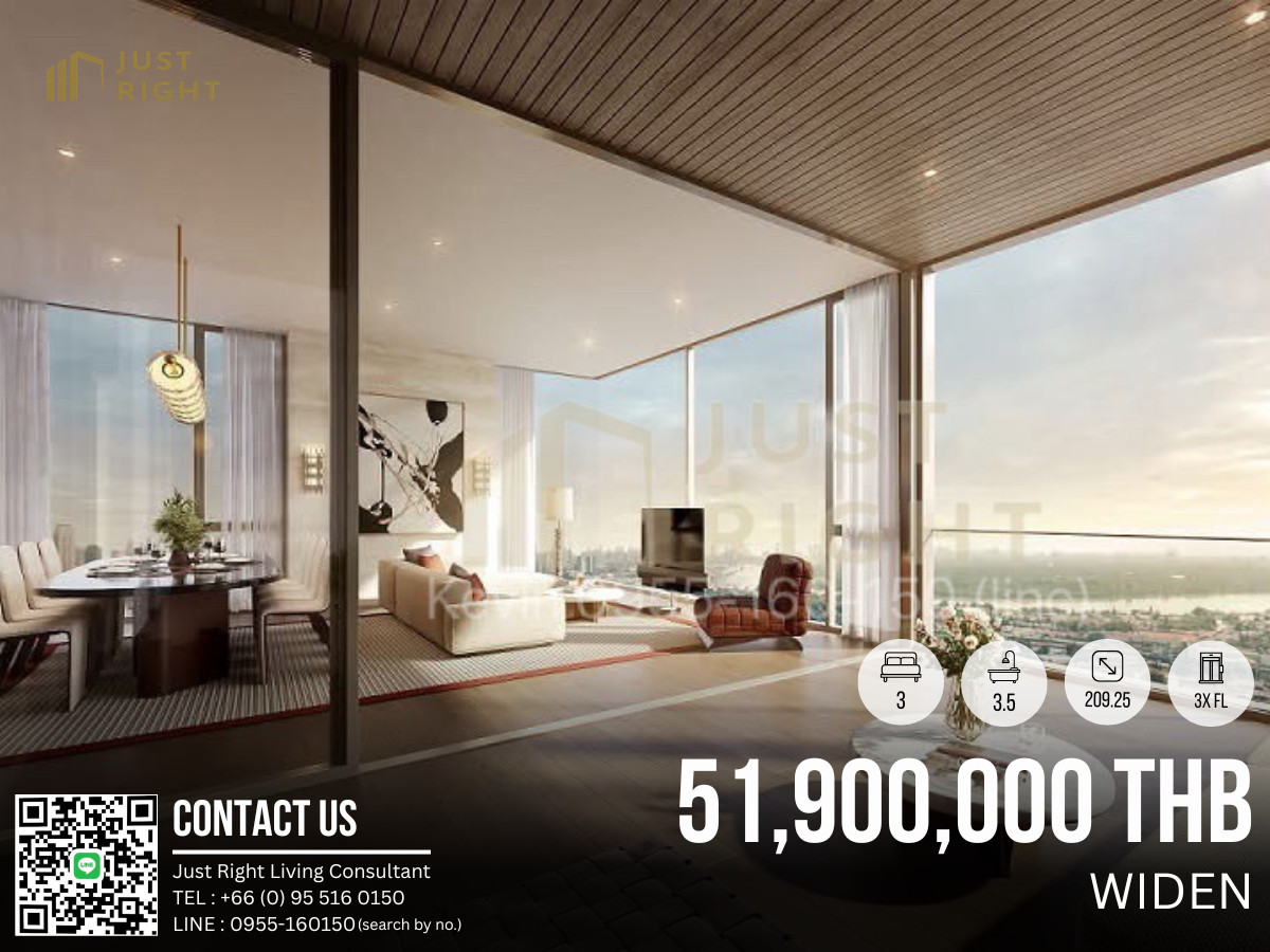 ขาย WIDEN by Sansiri, 3 ห้องนอน 3.5 ห้องน้ำ (Signature Suite) ขนาด 209.75 ตร.ม. วิวแม่น้ำ ชั้น 3x ราคา 51.90 ล้านบาท ขาย WIDEN by Sansiri, 3 ห้องนอน 3.5 ห้องน้ำ (Signature Suite) ขนาด 209.75 ตร.ม. วิวแม่น้ำ ชั้น 3x ราคา 51.90 ล้านบาท