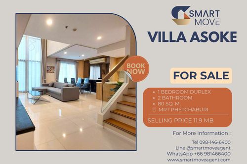 Sell with tenant !!  Code C20250800009..........Villa Asoke, 1 bedroom, 1 bathroom Duplex, furnished