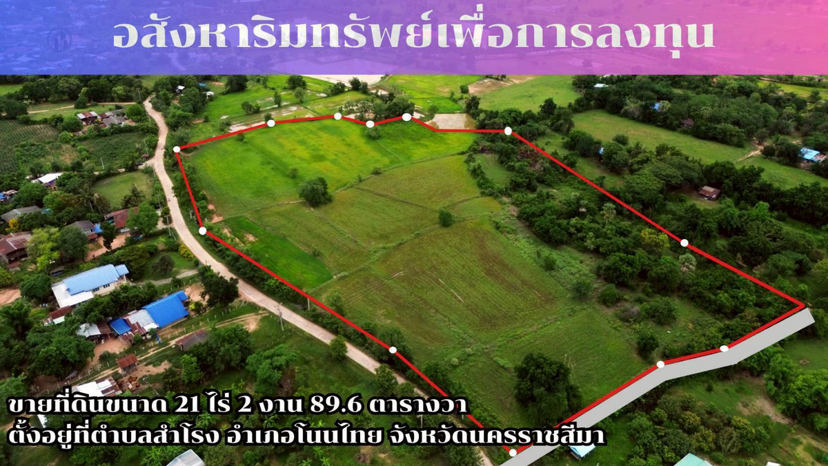 Land for Sale – Samrong Subdistrict, Non Thai District, Nakhon Ratchasima – 21 Rai 2 Ngan 89.6 Sq.wah – Accessible Road, Electricity & Water, Near Motorway – 350,000 THB per Rai Land for Sale – Samrong Subdistrict, Non Thai District, Nakhon Ratchasima – 21 Rai 2 Ngan 89.6 Sq.wah – Accessible Road, Electricity & Water, Near Motorway – 350,000 THB per Rai