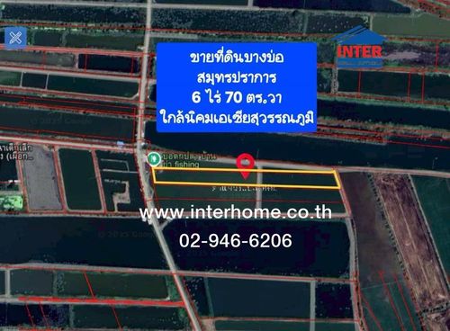 Empty land 6 rai 70 sq m. land near Asia Suvarnabhumi Industrial Estate. Chaloem Phrakiat Road Ban Rakat Khlong Suan Road, Bang Bo, Samut Prakan