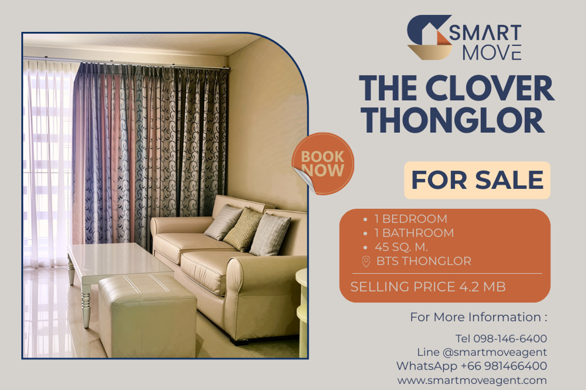 🔥 ขายพร้อมผู้เช่า!! 🔥 Code C20251100047..........The Clover Thonglor, 1 ห้องนอน, 1 ห้องน้ำ, แต่งครบ, ราคาพิเศษ!!📣📣