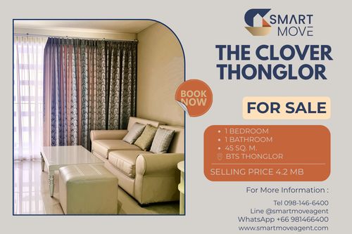 🔥 ขายพร้อมผู้เช่า!! 🔥 Code C20251100047..........The Clover Thonglor, 1 ห้องนอน, 1 ห้องน้ำ, แต่งครบ, ราคาพิเศษ!!📣📣