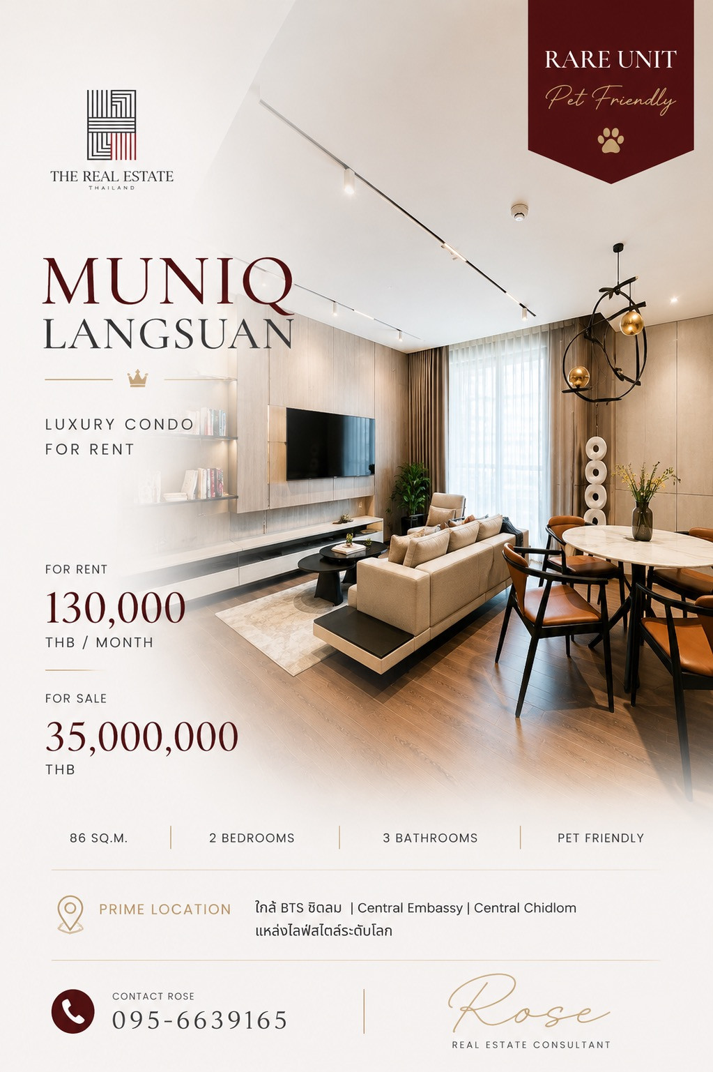 🏡 Sale-Rent Pet friendly condo MUNIQ LANGSUAN 2 br. Luxury Furniture with Sindhorn Kempinski view. ขายและปล่อยเช่า มิวนีคหลังสวน พร้อมเฟอร์นิเจอร์ 2 ห้องนอน 3 ห้องน้ำ เลี้ยงสัตว์ได้