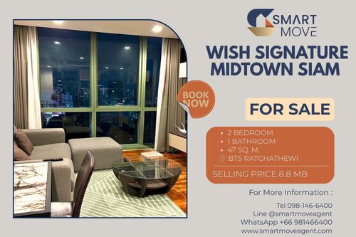 🔥 For Sale !! 🔥 high floor 24++, nice view, Good location!! Code C20230300070..........Wish Signature Midtown Siam, 2 bedroom, 1 bathroom, furnished, Special Deal!!📣📣