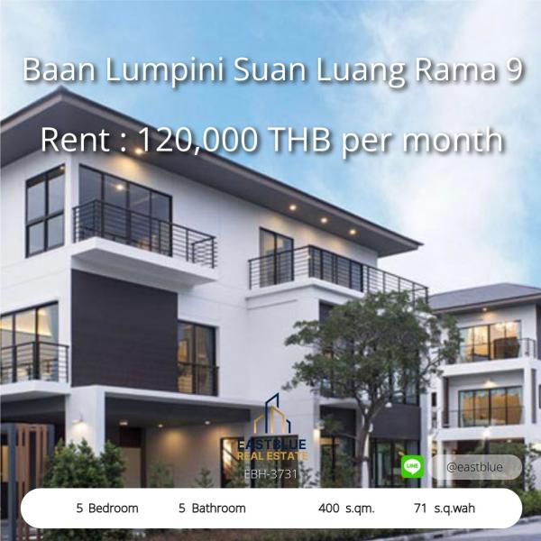 Luxurious 5-Bed Modern Home Near Suan Luang Rama 9  
Spacious 3-Story House with Pool & Gym Rental 120K THB  

Exclusive 3-Story Villa in Baan Lumpini Suan Luang  
5 Beds, Private Garden & High-End Amenities for Rent 0642748883
