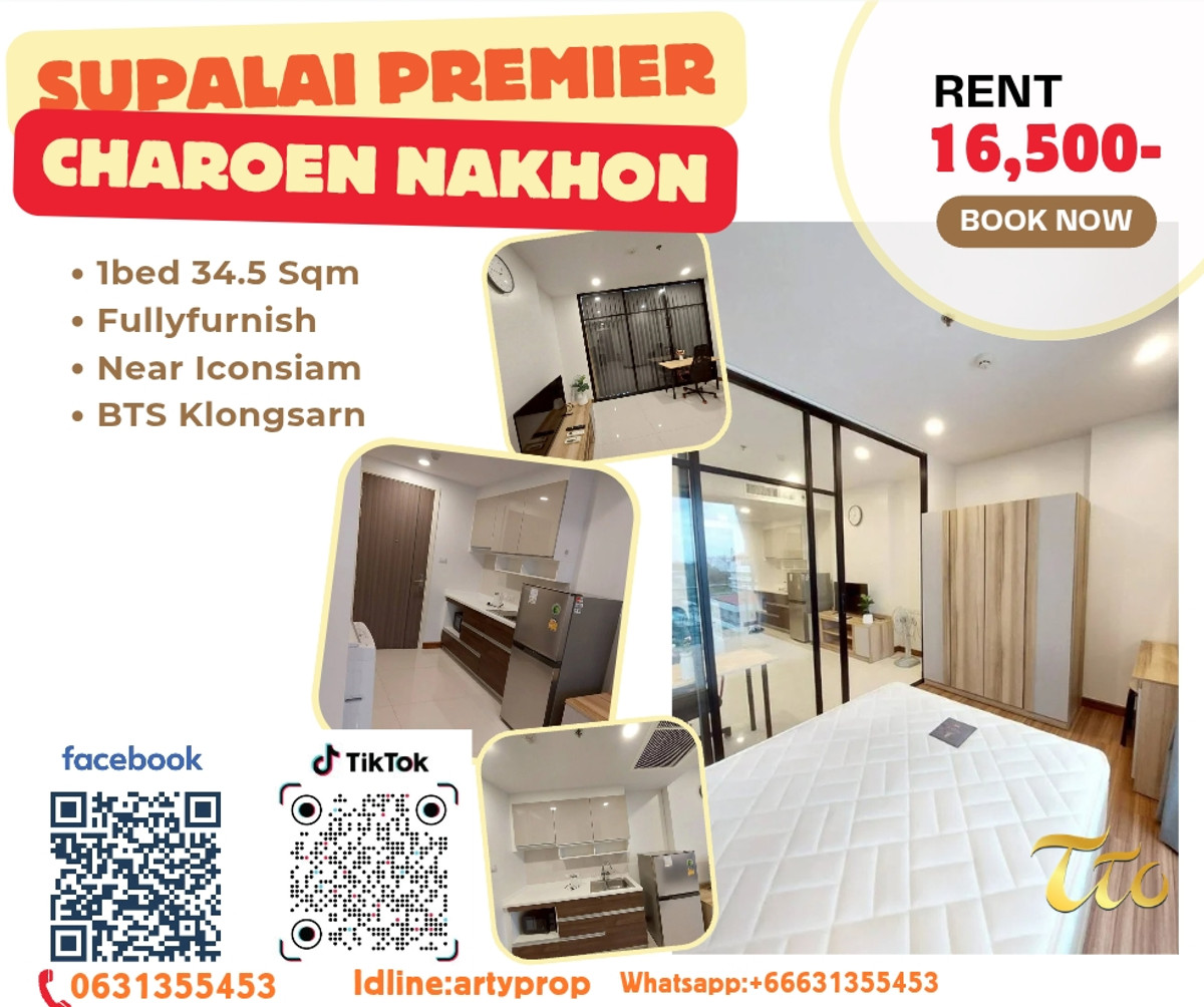 New Room Supalai Premier Charoennakhon 1bed 34.5 Sqm Fullyfurnish , Welcome Foreign 16,500- New Room Supalai Premier Charoennakhon 1bed 34.5 Sqm Fullyfurnish , Welcome Foreign 16,500-