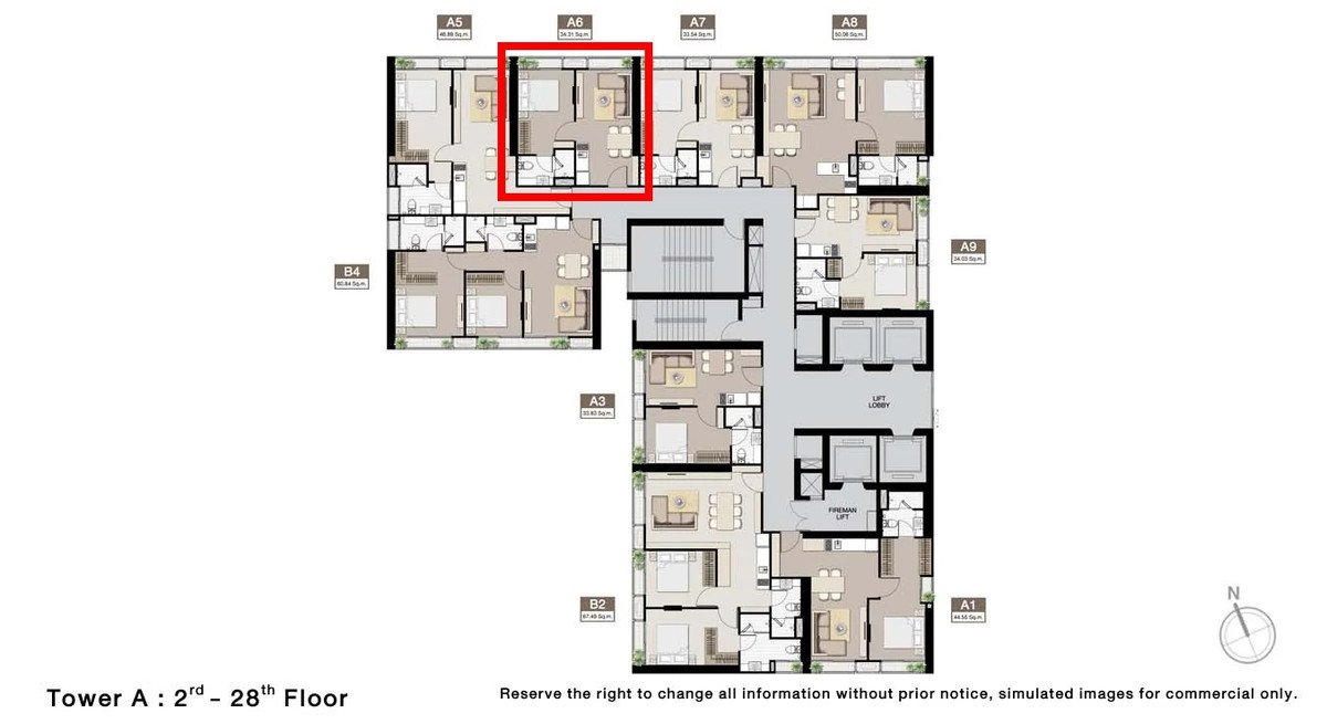 One Bedroom (Type A6), area 34.31 sq m, north, garden view, easy on the eyes, parents of young children There is a special deal ^^ One Bedroom (Type A6), area 34.31 sq m, north, garden view, easy on the eyes, parents of young children There is a special deal ^^