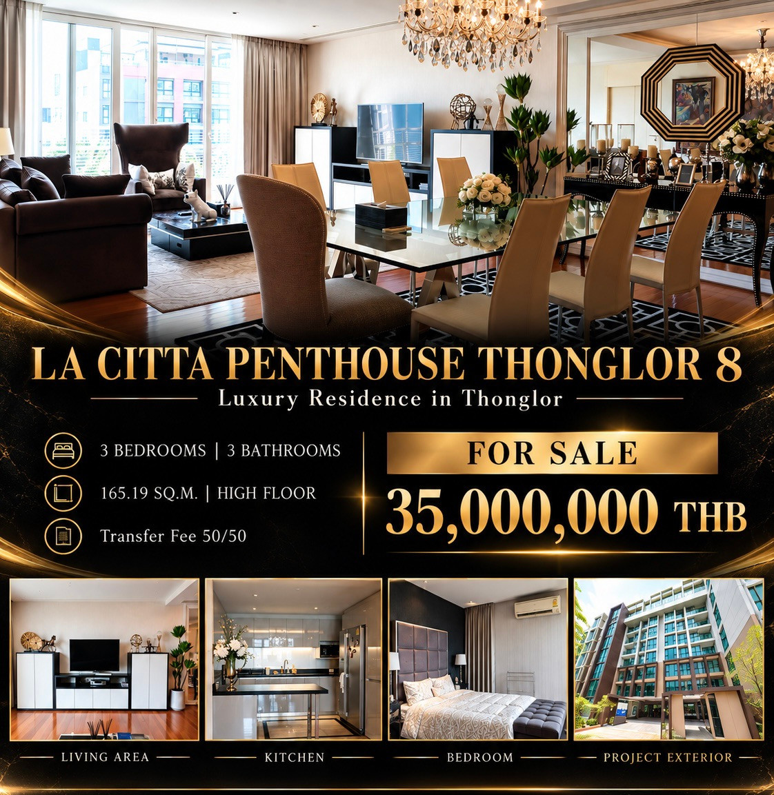 La Citta Penthouse Thonglor 8 3 Bedroom 165 sq.m. For Sale and Rent