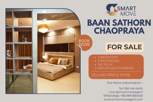 🔥 Sale with tenant !! Condominium by the Chao Phraya River!! 🔥 Code C20230800431..........Baan Sathorn Chaopraya, 2 bedroom, 2 bathroom, furnished, Special Deal!!📣📣
