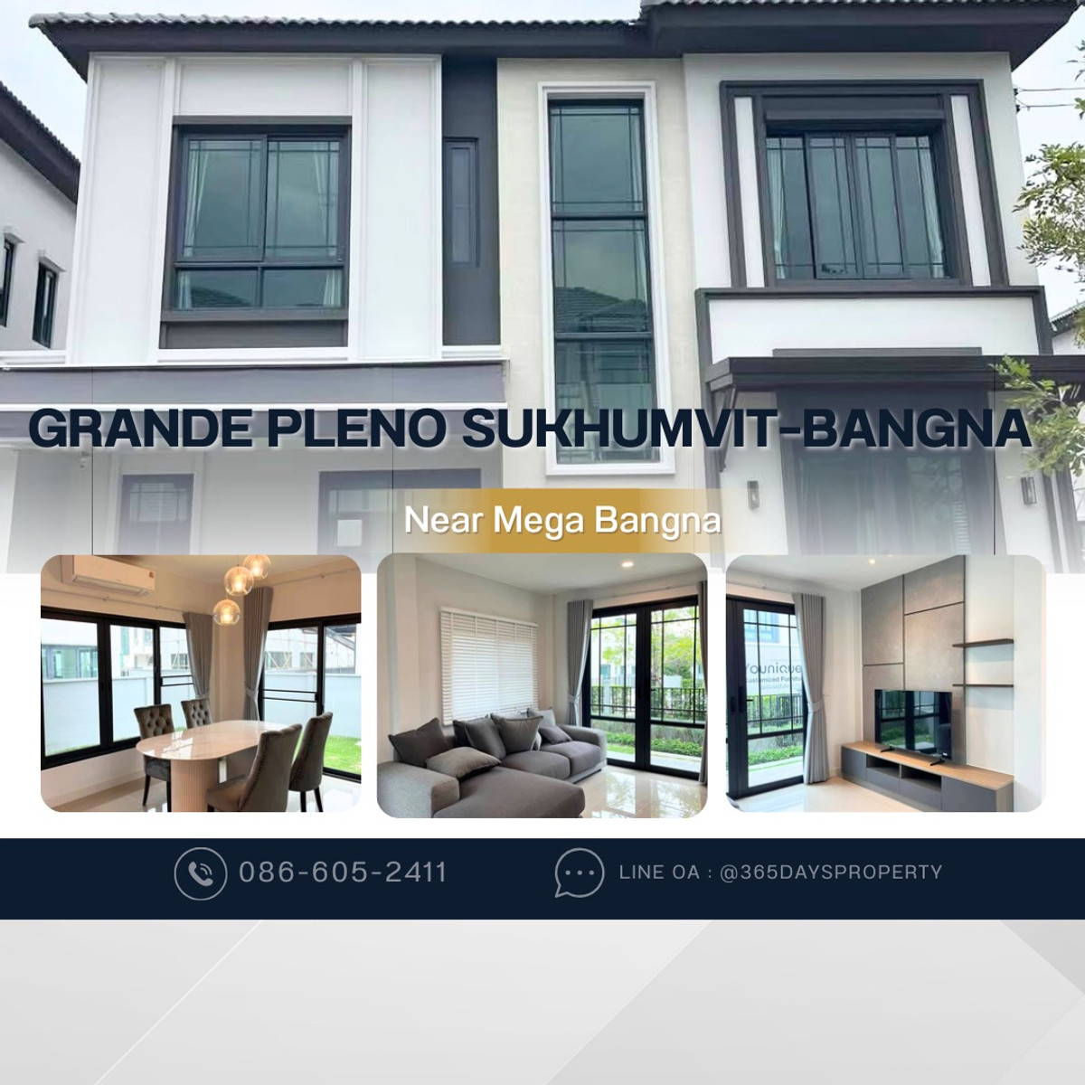 💥ForRent💥3Bed •  Grande Pleno Sukhumvit–Bangna 🏡 Near Mega Bangna 🐶🐱 Pet Friendly* Ready to move in ‼️  Fully Furnished ✨