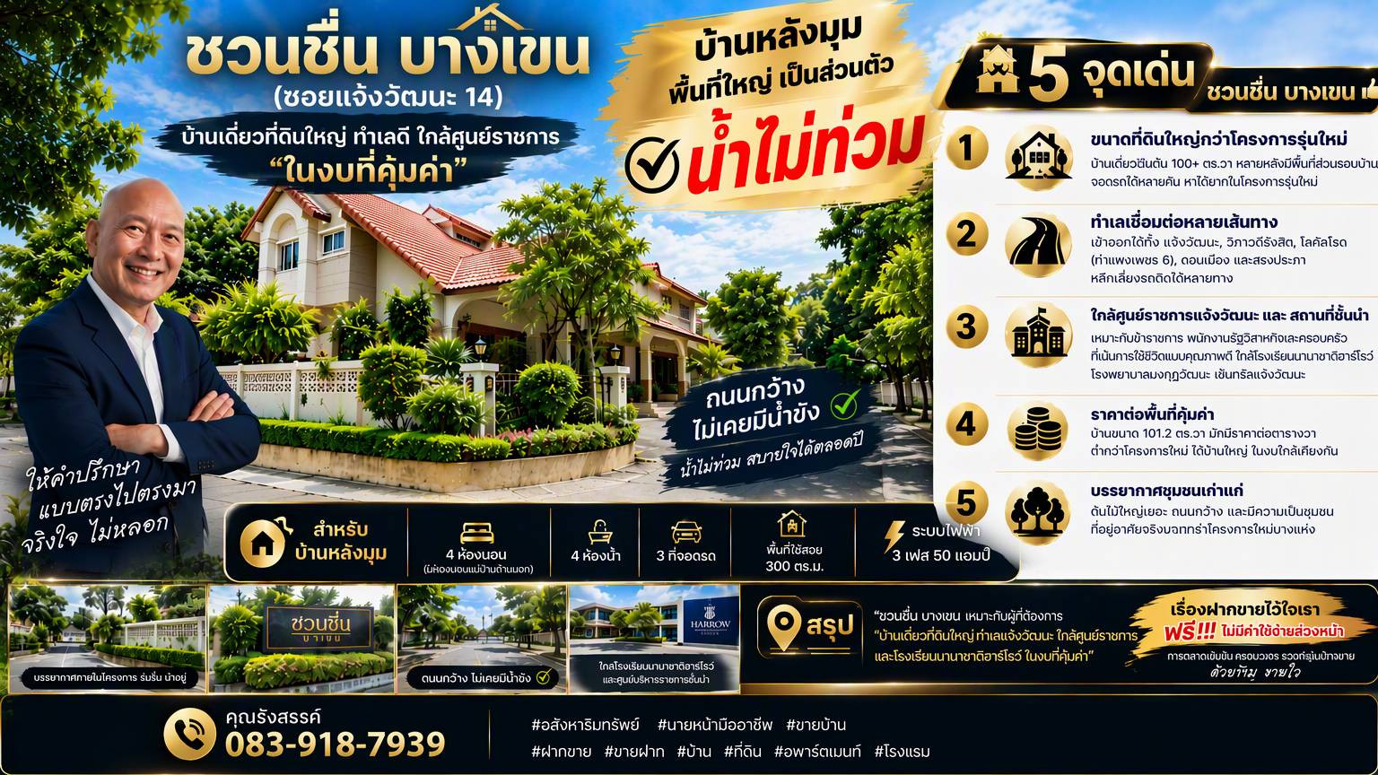 🎯 For Sale: 2-story detached house, corner unit, in excellent condition, ready to move in. Near Chaengwattana Government Complex. 🎯 For Sale: 2-story detached house, corner unit, in excellent condition, ready to move in. Near Chaengwattana Government Complex.