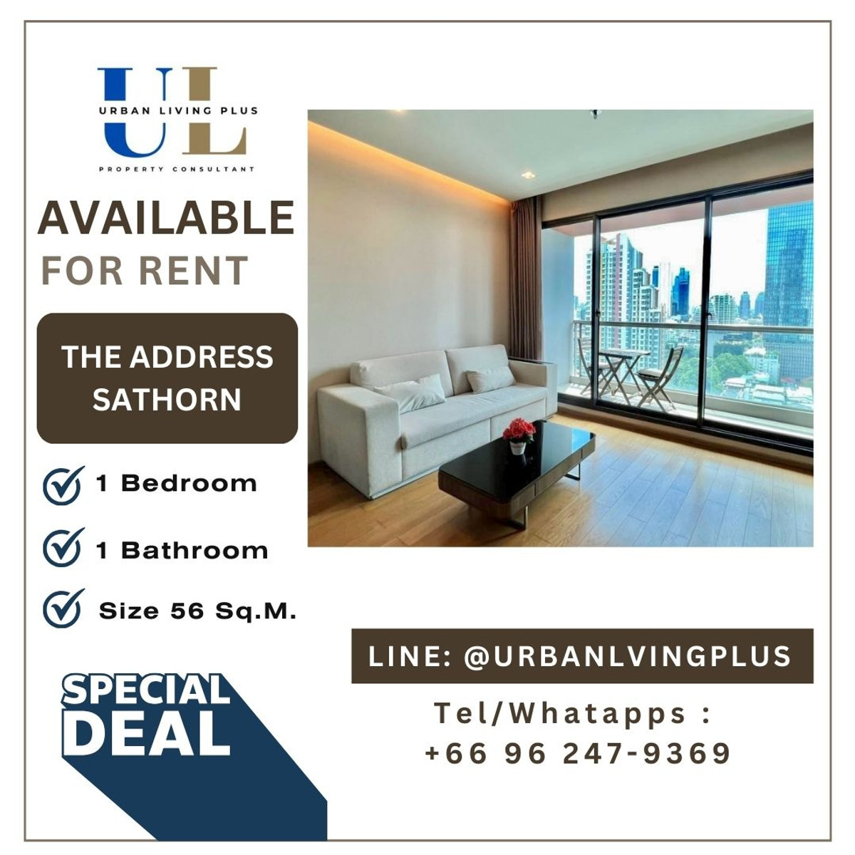 ( UL2601161 ) Tel/Line 096-247-9369✨ FOR RENT The Address Sathorn  / 1 bedroom, 1 bathroom, 56 Sq.M. furnished, Special Deal!!