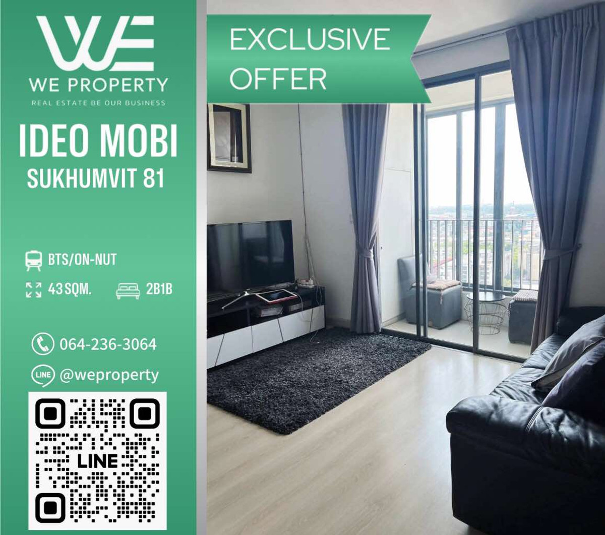 2 bedrooms, city view Fully furnished, best price!!⭐IDEO Mobi Sukhumvit 81 (Ideo Mobi Sukhumvit 81)