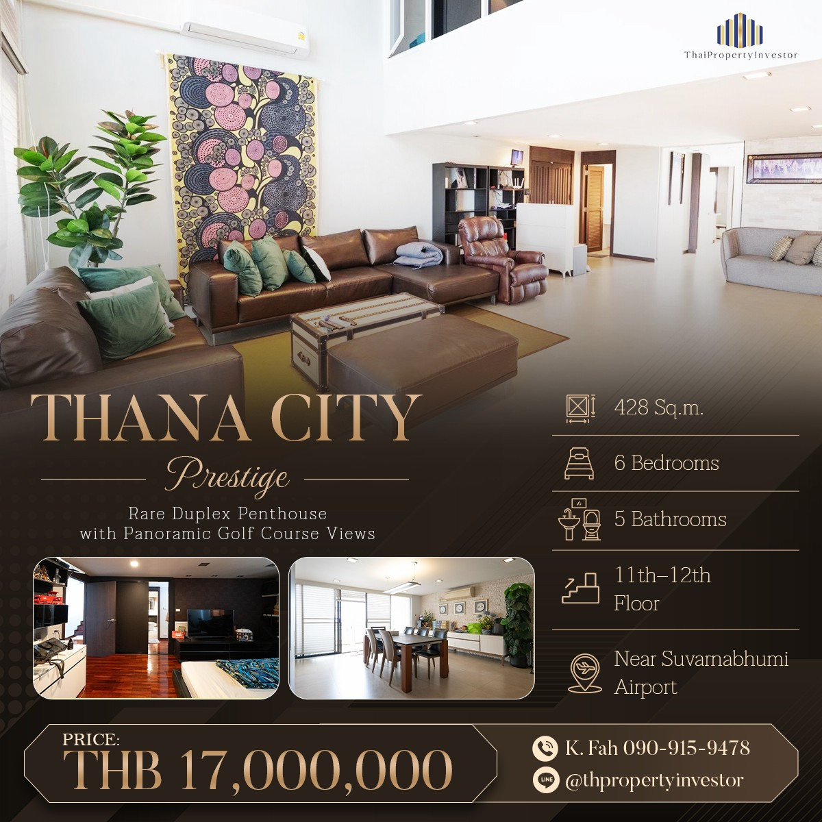 For Sale: Thana City Prestige Condominium 2 floors, 6 bedrooms, 5 bathrooms, fully furnished and ready to move in Usable area 428.18 sq.m.