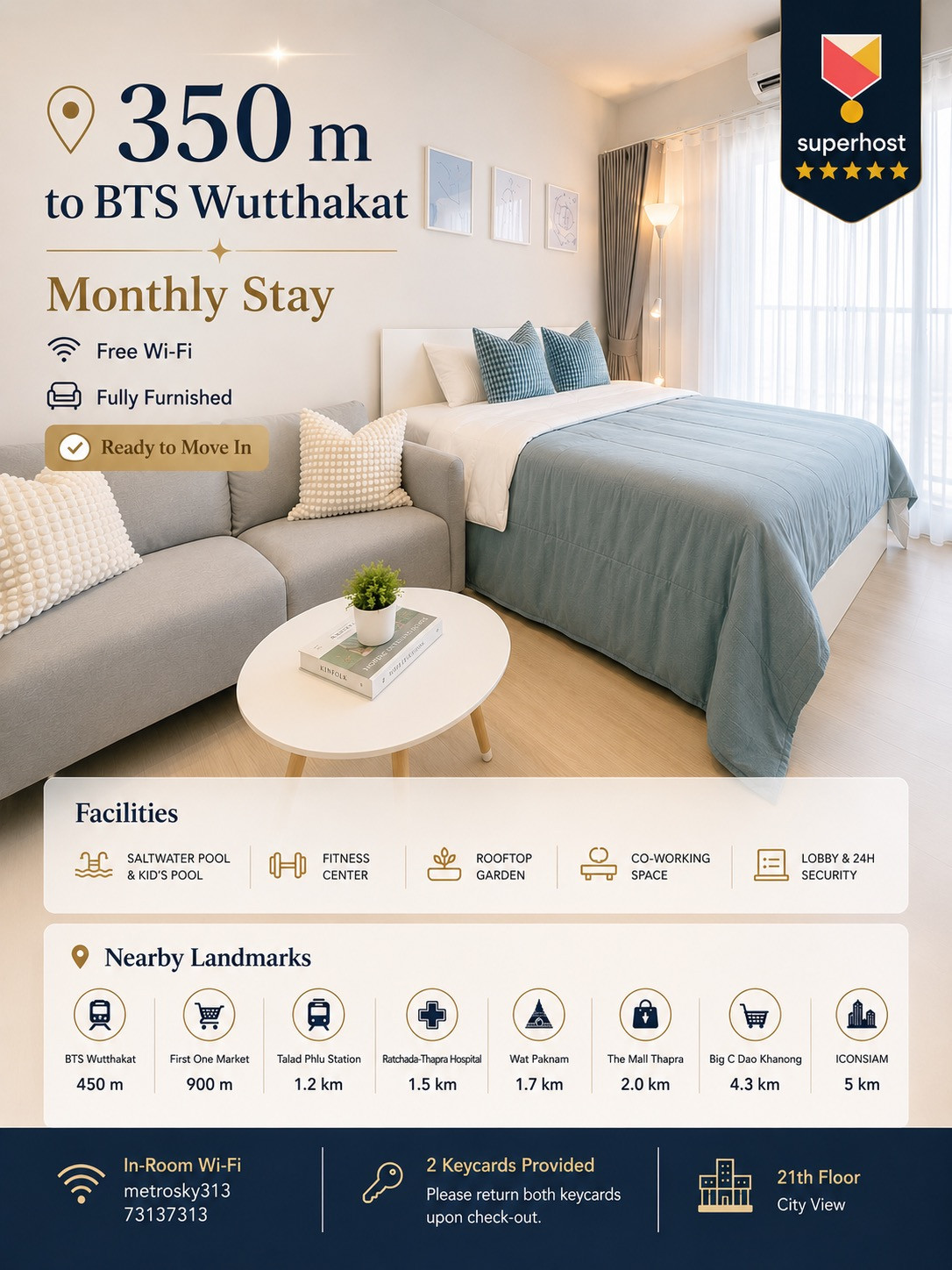 🔥 Condo for Rent – Metro Sky Wutthakat (Short to Medium Term) 🔥(Only 450 meters from BTS Wutthakat – Ready to move in!)📍 Location: Wutthakat🏢 Project: Metro Sky Wutthakat📏 Size: 22 sq.m. (Studio)📍 Floor: 21💰 Rental Rates & Terms:• 🔥 Condo for Rent – Metro Sky Wutthakat (Short to Medium Term) 🔥(Only 450 meters from BTS Wutthakat – Ready to move in!)📍 Location: Wutthakat🏢 Project: Metro Sky Wutthakat📏 Size: 22 sq.m. (Studio)📍 Floor: 21💰 Rental Rates & Terms:•