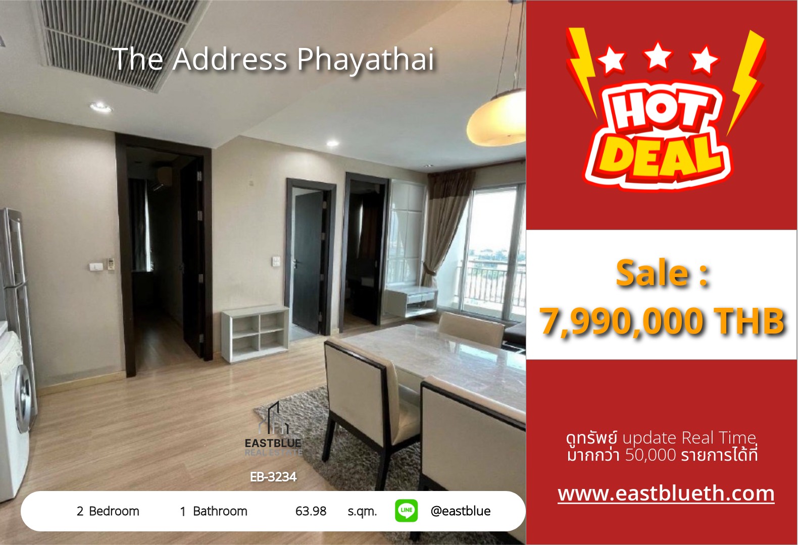 For Sale: The Address Phayathai 2 Bed 63.98 sqm near BTS Phaya Thai 7.99M THB For Sale: The Address Phayathai 2 Bed 63.98 sqm near BTS Phaya Thai 7.99M THB