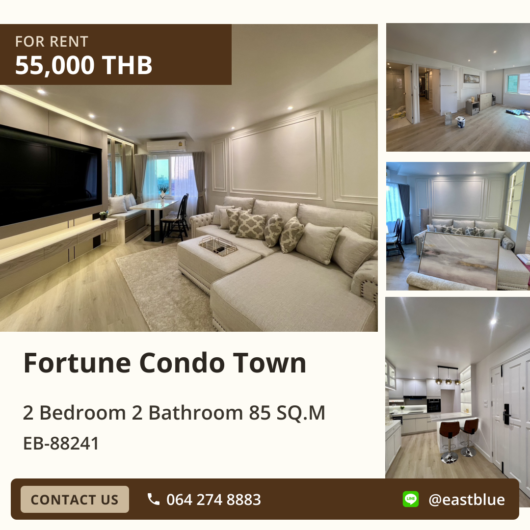 For Rent Fortune Condo Town 2-Bed 85 sqm near BTS Chong Nonsi 55,000 THB Monthly 🌆