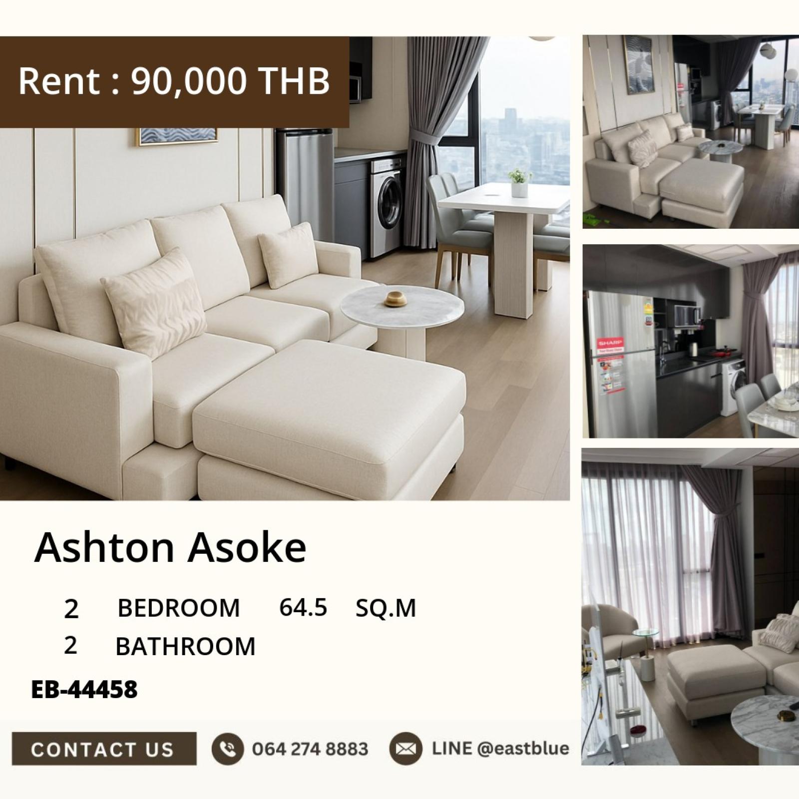 11/08/2026, 🏠 เช่า คอนโด 2 ห้องนอน แอชตัน อโศก พร้อมเข้าอยู่ 90,000 บาท/เดือน 0642748883