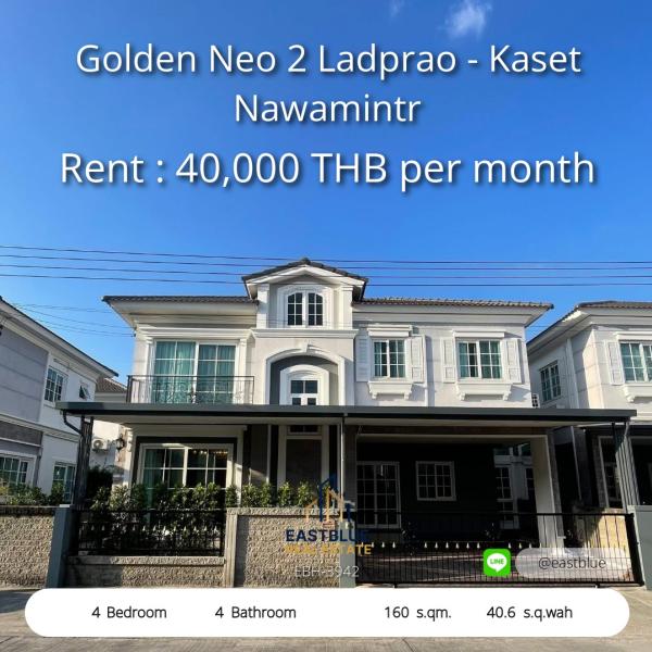 Spacious 4-Bed Home at Golden Neo 2 Ladprao  
Pet-Friendly Living Near Kasetsart & Ramintra

Live Large in 160 sqm House With Pool & Gym Access  
Rent Now at 40,000 THB/Month in Prime Ladprao Location 0642748883