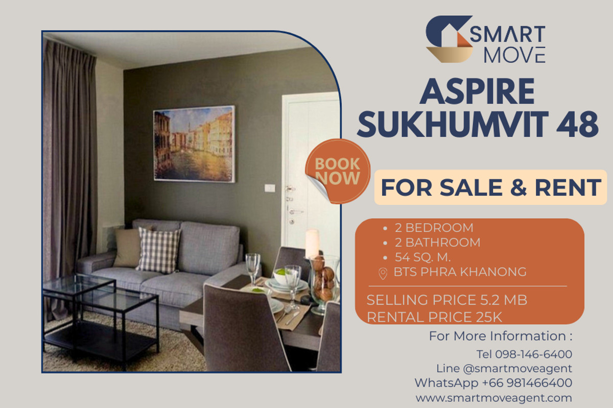 🔥 สำหรับขาย - เช่า !! ชั้นสูง 13++ !! 🔥 Code C20251000028..........Aspire Sukhumvit 48, 2 ห้องนอน, 2 ห้องน้ำ, แต่งครบ, พร้อมเข้าอยู่, ราคาพิเศษ!!📣📣