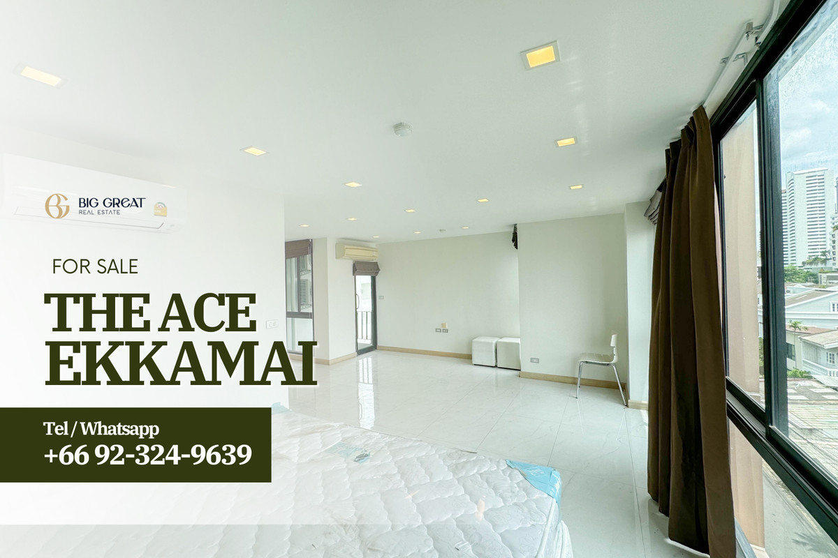 Condo for sale, The Ace Ekkamai, large studio room, 42.83 sq m, 5th floor, Ekkamai location, suitable for living and investing, renting out.