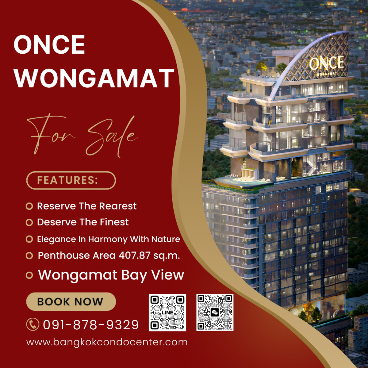 🎈ONCE WONGAMAT RESERVE THE RAREST, DESERVE THE FINEST Penthouse Wongamat Bay view Area 407.87 sq.m. ✅Sell Price 135.x MB.