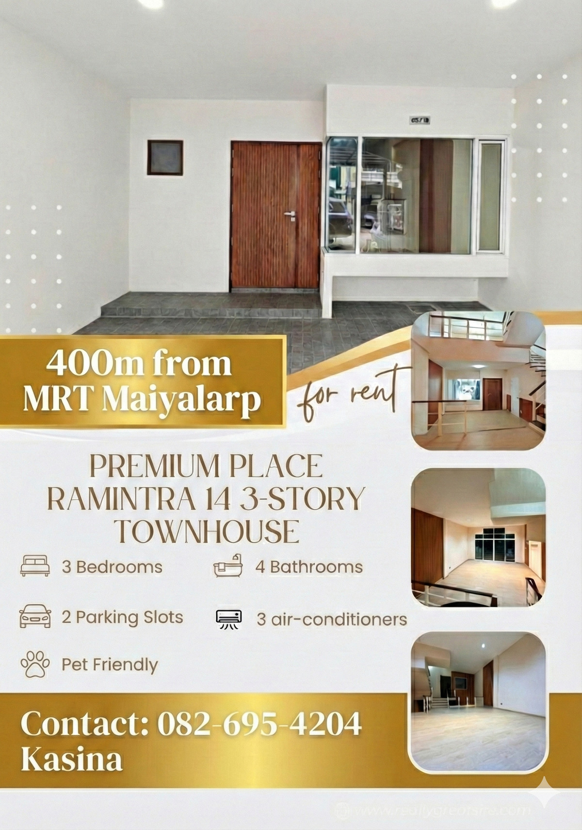 Newly Renovated 3-Story Townhouse near MRT Mayalarp – 3 Bed/4 Bath – 30,000 THB – รูปที่ 2