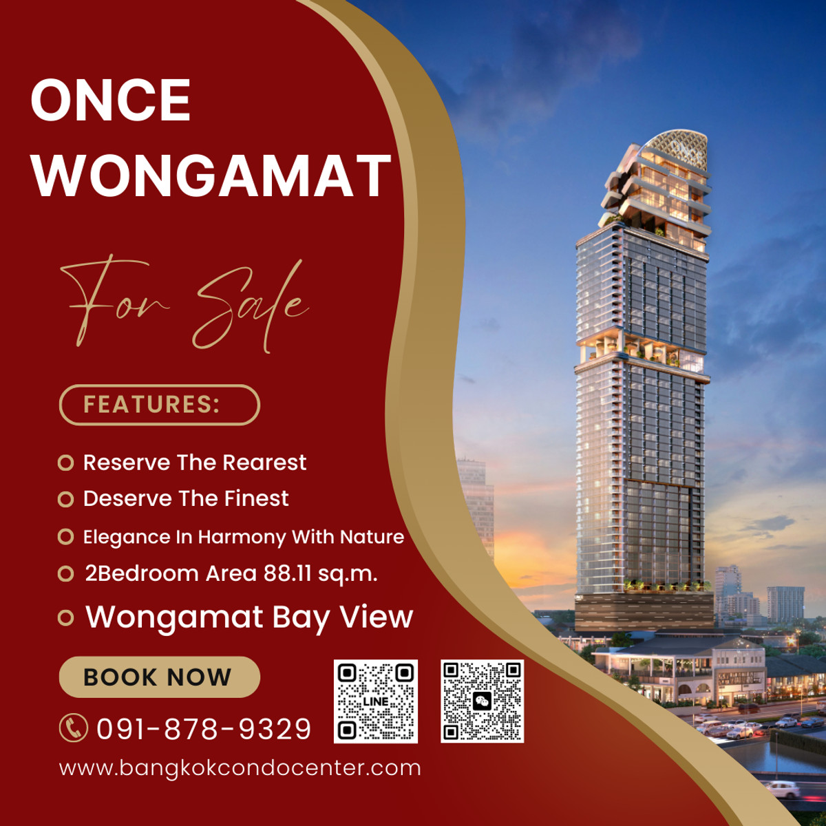 🎈ONCE WONGAMAT RESERVE THE RAREST, DESERVE THE FINEST 2Bedroom 2Bathroom Wongamat Bay view Area 88.11 sq.m. Fully Furnished Sell Price 19.44 MB.