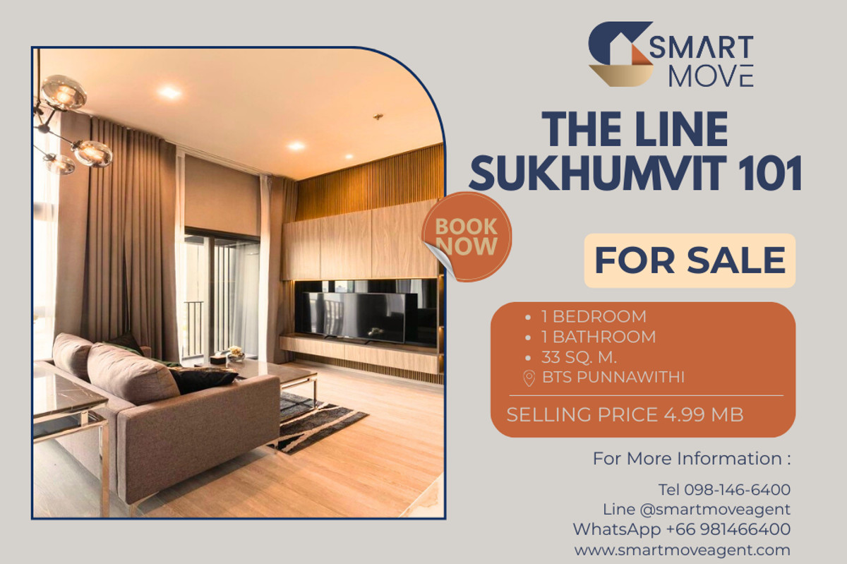 🔥 For Sale !! city view, Corner room !! 🔥 Code C20260100037..........The Line Sukhumvit 101, 1 bedroom, 1 bathroom, high floor 22++, furnished, Special Deal!!📣📣