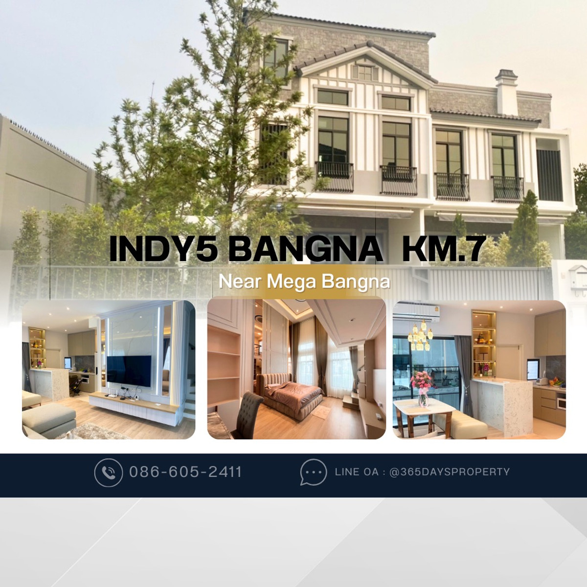 💥ForRent💥3Bed • Indy5 Bangna KM.7 🏡 Near Mega Bangna 5 mins ✨ Duplex ‼️Corner House with Private Garden 🌳 Ready to move in ‼️