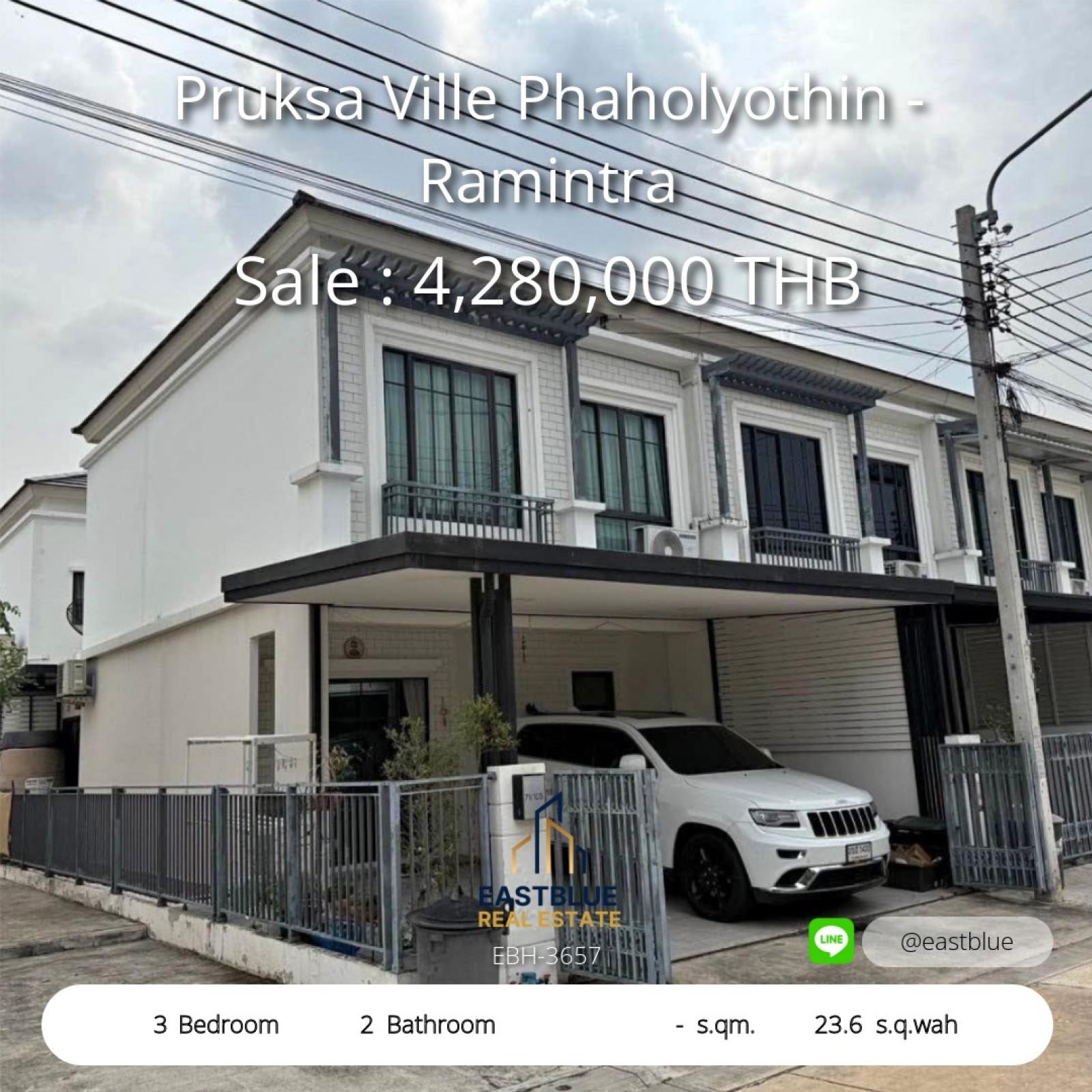 Corner Townhome in Pruksa Ville Ramintra – Spacious 3 Beds, Prime Location Move-In Ready with Built-In Furnishings Near Central Ramintra & BTS Access 0642748883 Corner Townhome in Pruksa Ville Ramintra – Spacious 3 Beds, Prime Location Move-In Ready with Built-In Furnishings Near Central Ramintra & BTS Access 0642748883