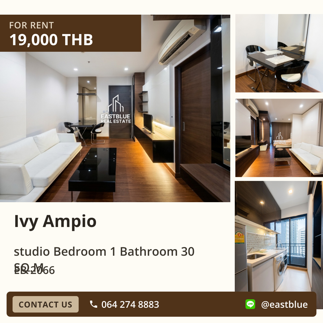 Ivy Ampio for Rent! Luxury Studio Condo, 30 sqm, near MRT Thai Cultural Centre 🏙️🌟