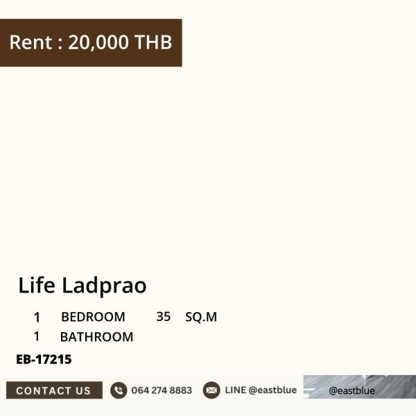 05/10/2026, Condo Life Ladprao 35 sq.m. near BTS/MRT
For sale at 4.9 million or rent at 20,000 THB/month. Located in the city center! 0642748883