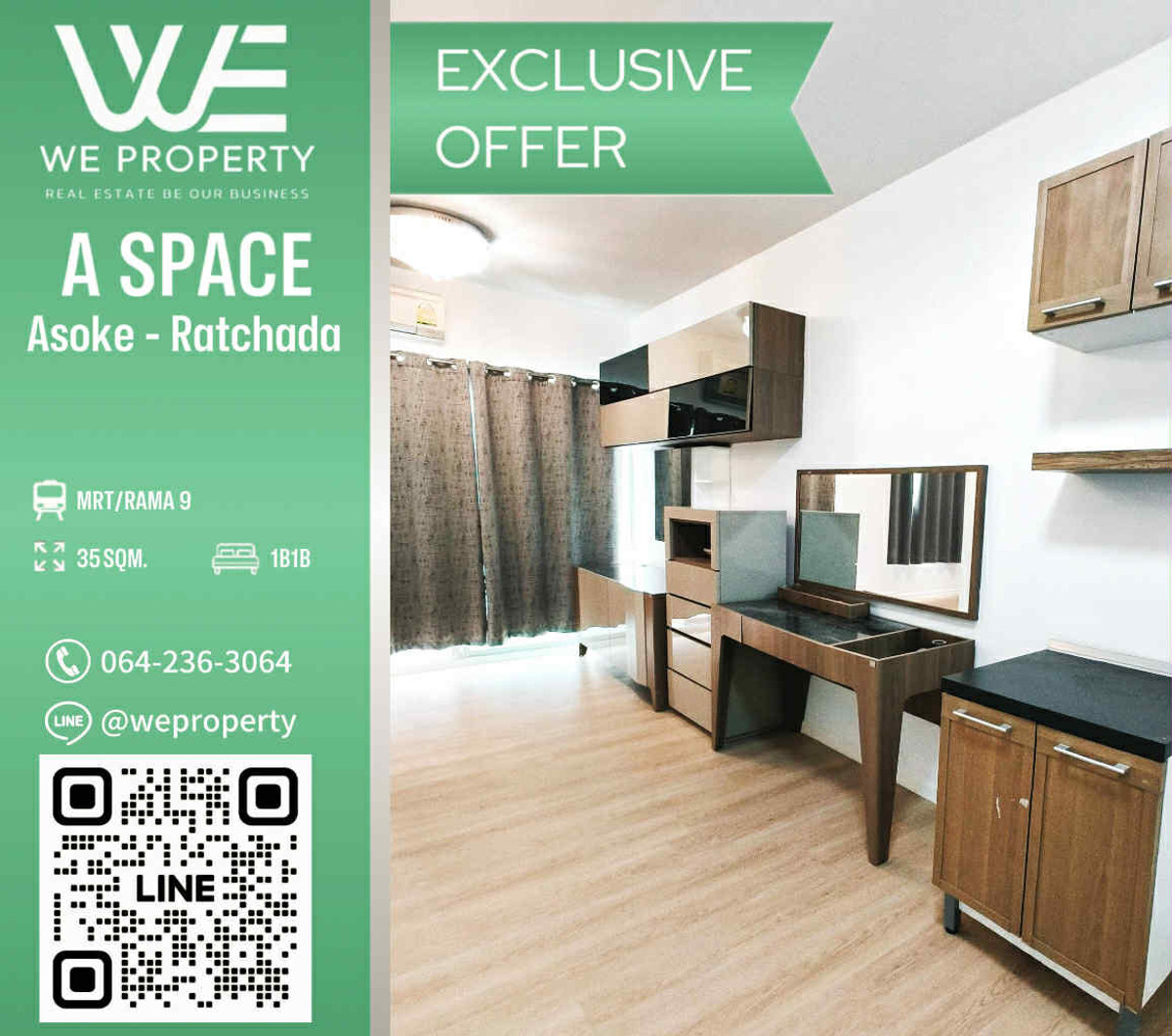 1Bed ห้องสวยวิวสวนราคาดี!!⭐A Space Asoke - Ratchada (เอ สเปซ อโศก - รัชดา)