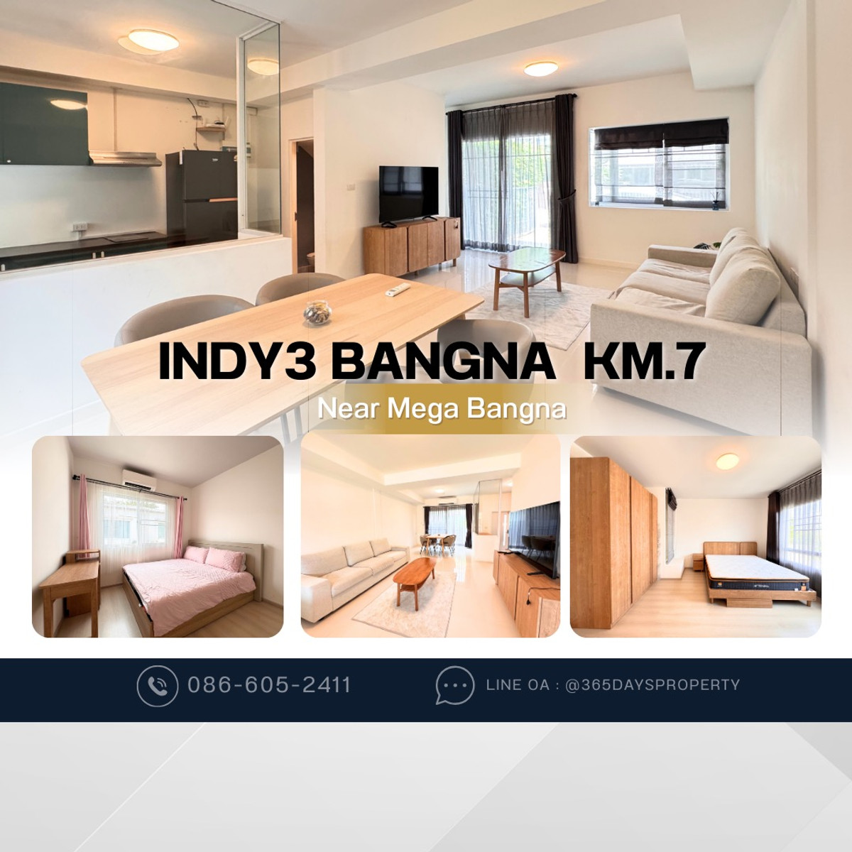 💥ForRent💥3Bed • Indy3 Bangna KM.7 🏡 Near Mega Bangna only 5 mins‼️  🐶 Pet Friendly* Ready to move in ‼️ Fully Furnished ✨