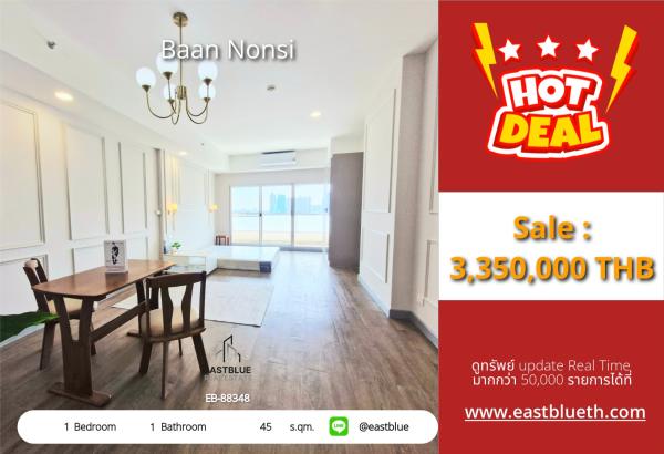 15/10/2026, รวมค่าโอน🏡 ขายด่วน! คอนโดย่านสาทร Baan Nonsi 1 นอน เริ่ม 3.89 ล้าน

💥 ใกล้ BTS ชองนนทรี สภาพดี พร้อมอยู่ทันที! 0642748883