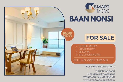 🔥 สำหรับขาย !! ชั้นสูง 11++, ตกแต่งสไตล์โมเดิร์นคลาสสิค !! 🔥 Code C20260200015..........Baan Nonsi, ห้องสตูดิโอ, 1 ห้องน้ำ, แต่งครบ, ราคาพิเศษ!!📣📣