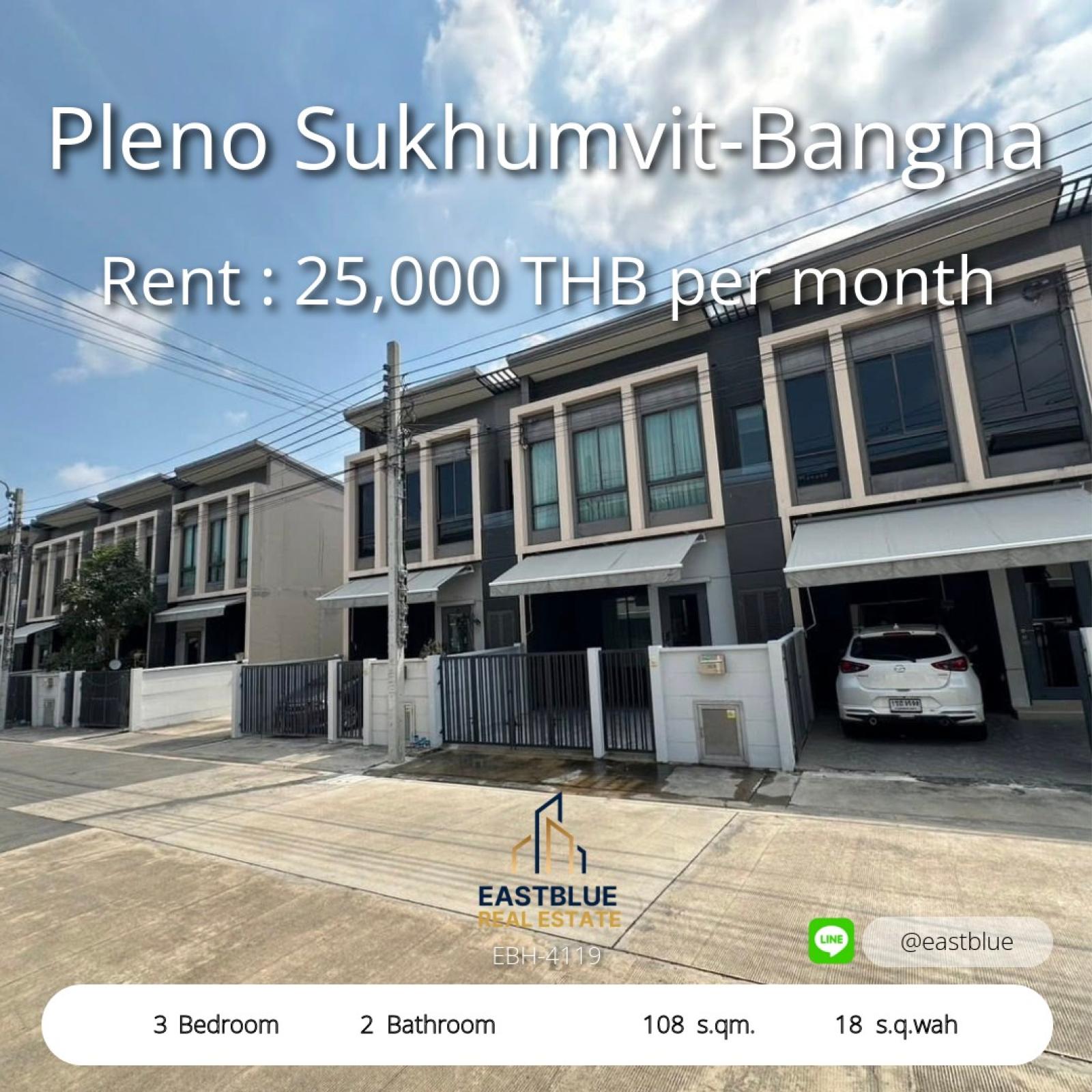 Spacious 3-Bed House in Pleno Sukhumvit-Bangna – Fully Furnished, Ready to Move In  
Prime Location Near Mega Bangna – Rent Now for 25,000 THB/month 0642748883