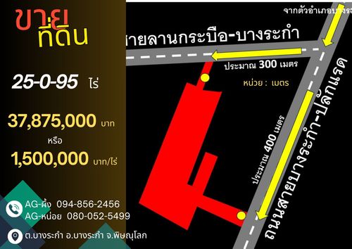 ที่ดินบางระกำ พิษณุโลก 25-0-95 ไร่ ติดถนนหลวงถึง 2 ด้าน (ถนน 1065, 1281)  โอกาสทองที่ไม่ควรพลาด!🚀
