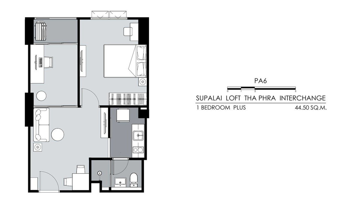 One Bedroom Plus (Type PA6) ทิศตะวันออก พื้นที่ 44.50 ตร.ม. ชั้น 14 ขายดีที่สุดของโครงการ – รูปที่ 2
