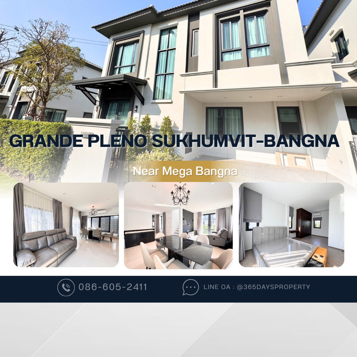 💥ForRent💥3Bed •  Grande Pleno Sukhumvit–Bangna 🏡 Near Mega Bangna 🐶🐱 Pet Friendly* Ready to move in ‼️  Fully Furnished ✨