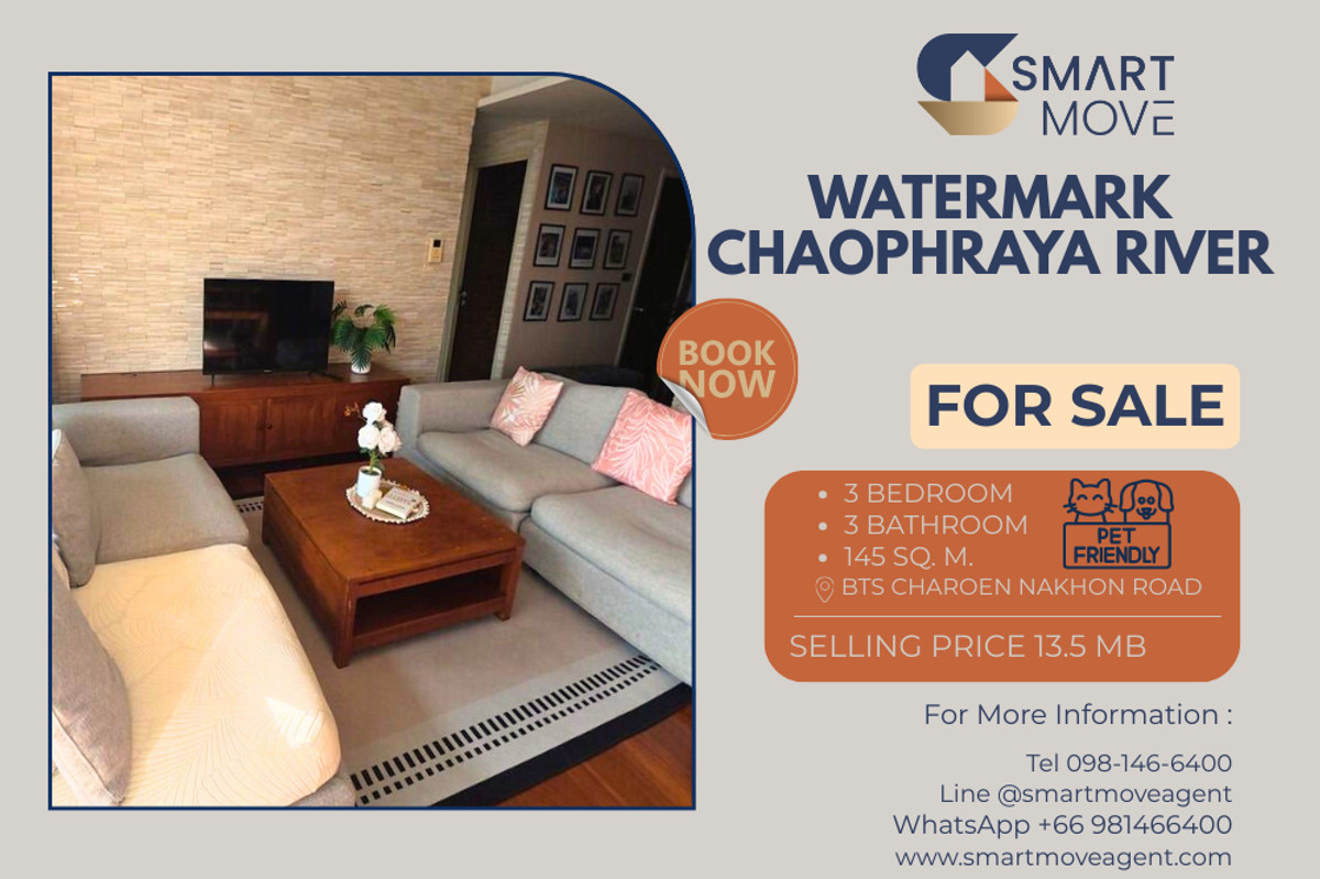 🔥 For Sale !! Pet Friendly, Pool View/River View !!🔥 Code C20230900721..........Watermark Chaophraya River, 3 bedroom, 3 bathroom, furnished, Special Deal!!📣📣 🔥 For Sale !! Pet Friendly, Pool View/River View !!🔥 Code C20230900721..........Watermark Chaophraya River, 3 bedroom, 3 bathroom, furnished, Special Deal!!📣📣