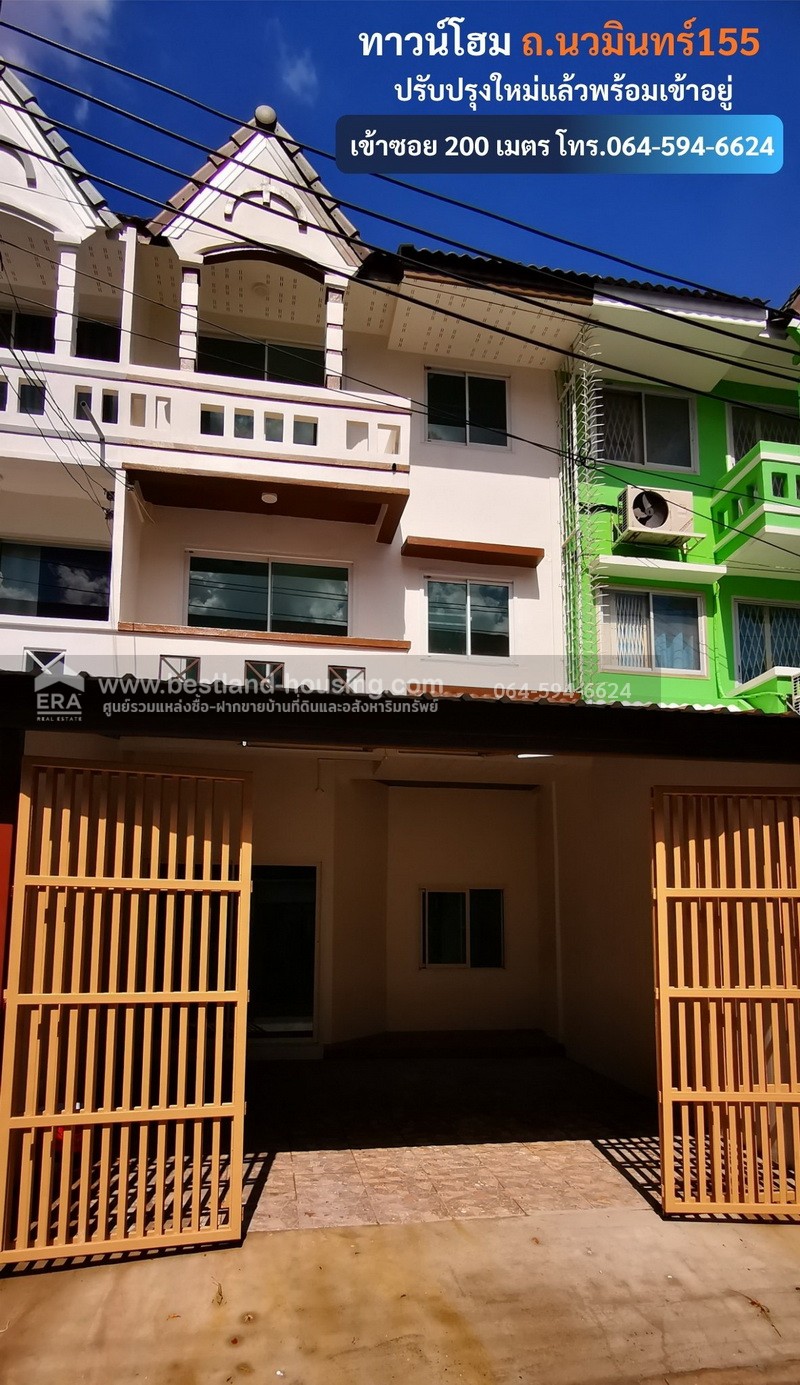 3-story townhome for sale, Nawamin 155, 200 meters into the alley, completely renovated, ready to move in, good location.