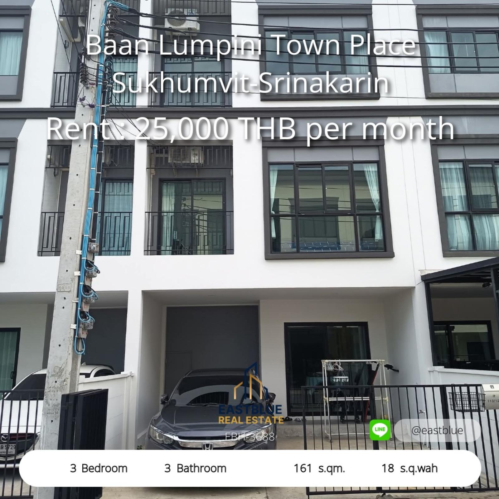 Spacious 3-Bed Townhome for Rent in Bangna – Ready to Move In  
Cozy & Secure Living Near BTS Srinakarin – Pet Friendly! 0642748883