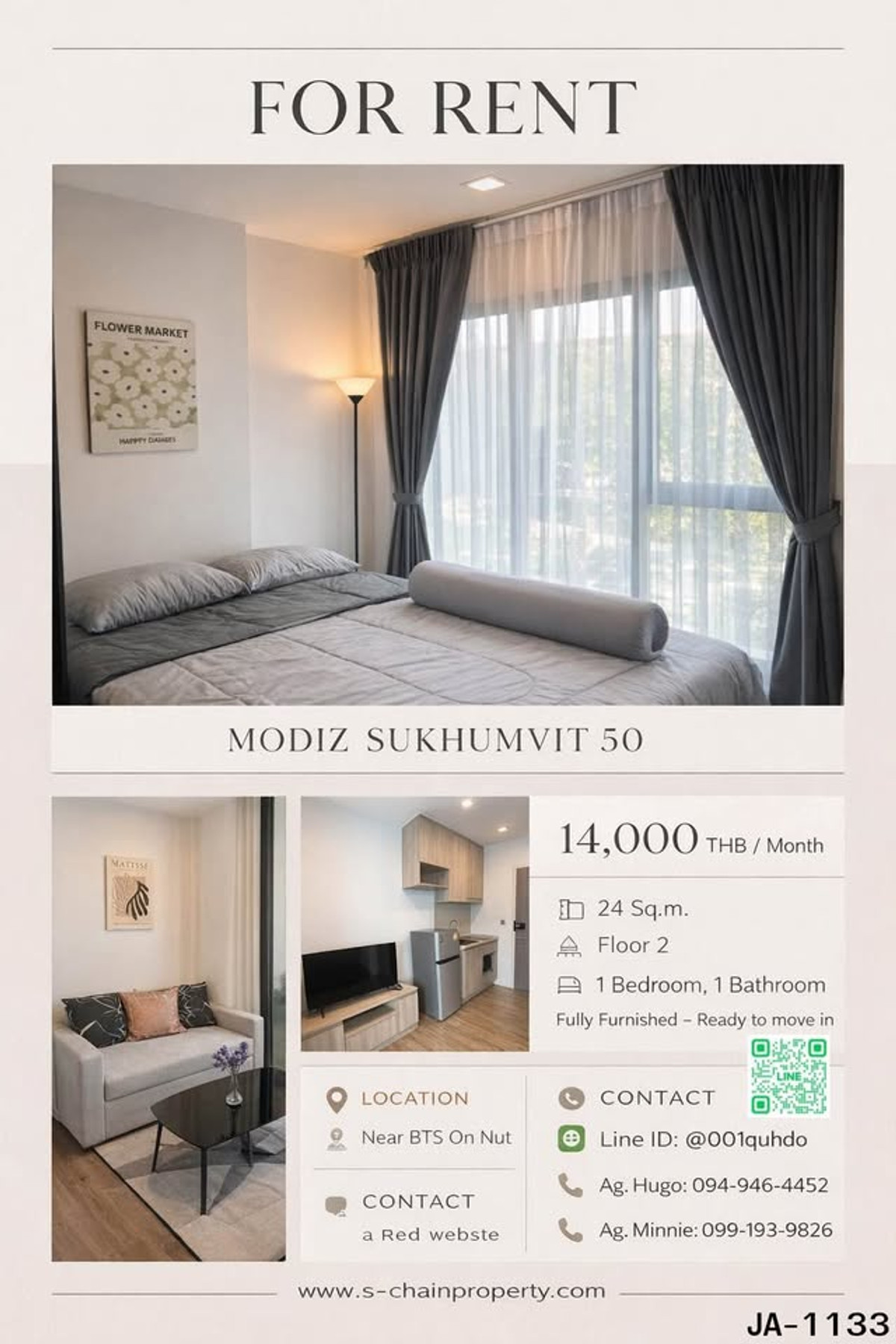 🎏 FOR RENT 🏩 Modiz Sukhumvit 50 🏩 JA-1133